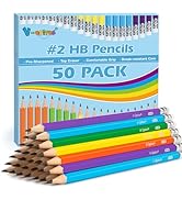 V-Opitos #2 Pre-Sharpened Wood-Cased Pencils, 50 Pack with Top Erasers, Bulk 2HB Pencils in Assor...