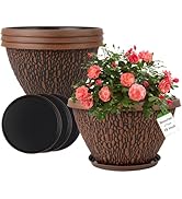 Nooulap 4 Pack Flower Pots Outdoor, 10 Inch Plant Pot with Drainage Hole &amp; Tray, Thickened Plasti...
