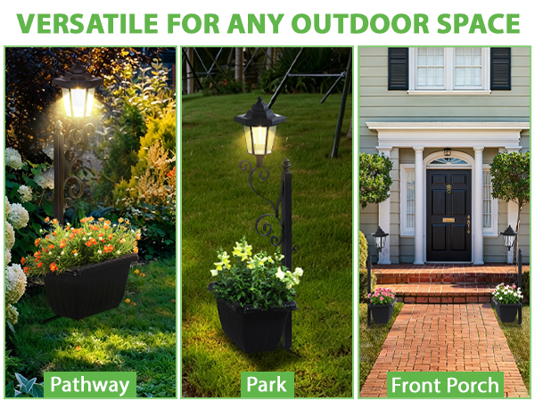 Outdoor Flower Pots Solar Post Lamps Solar Lamp Post Lights Decorative Lamp for Garden, Patio