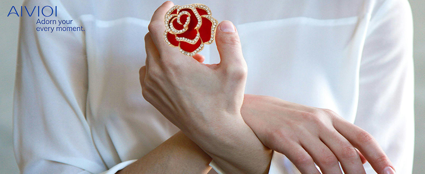 Crystal Red Flower Camellia Pin