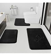 HUXMEYSON Bathroom Rugs Sets 3 Piece, Non-Slip &amp; Quick Dry Bath Mat Set, Ultra Soft Velvet Bath R...