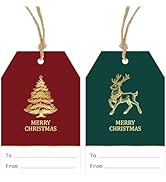 G2PLUS Christmas Paper Gift Tags with String - 50Pcs Red and Green Christmas Name Tags for Holida...