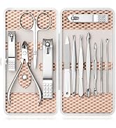 Manicure Set, Stainless Steel Nail Clipper Set with Luxurious Travel Case | 12-Piece Set with Thi...
