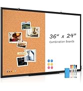 [24" x 36"] WALGLASS Dry Erase and Bulletin Boards Combo, Magnetic White Board Cork Board for Wal...