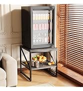 Mexin 20 Inch Square End Table, Mini Fridge Stand with 2-Tier Storage Shelf, High Load Capacity S...