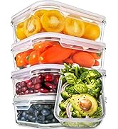 PrepNaturals 5 Pack 30 Oz Glass Meal Prep Containers - Dishwasher Microwave Freezer Oven Safe - G...