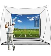 ZEALFEEL Golf Simulator Cage with Side Barriers&amp;Impact Screen – 10x8 FT Golf Net with Dual-Layer ...