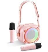 MOMOHO Karaoke Machine for Kids, Mini Portable Bluetooth Speaker with 2 Wireless Microphones and ...
