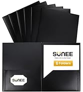 SUNEE 2 Pocket Folders (6/Pack, Black) Heavy Duty Plastic Folders with Pockets Fit Letter-Size Pa...
