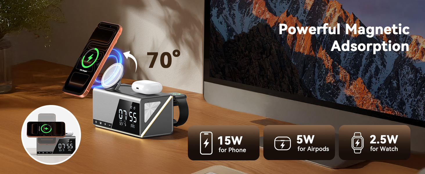 alarm clock with wireless charging iphone alarm clock docking station Charging station with clock