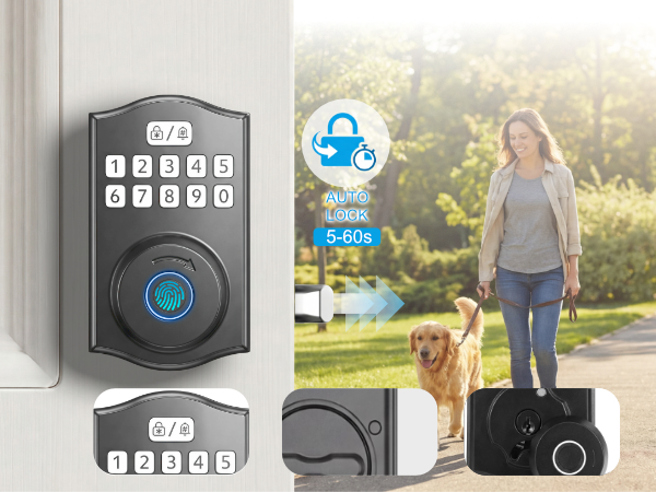 Automatic locking smart deadbolt with one touch button and keypad lock