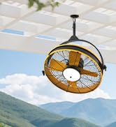 Orison 24.8'' Outdoor/Indoor Garage Ceiling Fan, 6 Speed Ceiling Mounted Plug-In Cord Garage Fan ...