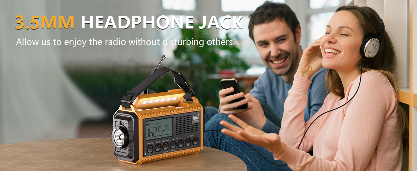 Weather radio with headphone jack