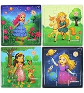 Princess &amp; Unicorn Jigsaw Puzzles for Kids Ages 3-7, 4 Packs Jigsaw Puzzles for Kids Ages 2 3 4 5...