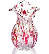 QFkris Handblown Glass Vase, Modern Art Flower Vase with Pink Petal Decorative for Home Decor, 8....