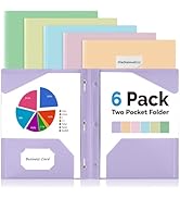 Sooez 6 Pack 2-Pocket Folder with Prongs, Plastic Folders with Pockets and Prongs, Heavy Duty Poc...
