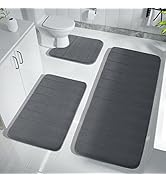 Yimobra 3 Pieces Memory Foam Bath Mat Sets, 44.1x24 + 31.5x19.8 and U-Shaped for Bathroom Rugs, T...