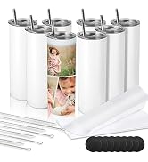 D·S 8 Pack Sublimation Tumblers 20 oz Skinny Stainless Steel Insulated Straight Sublimation Tumbl...