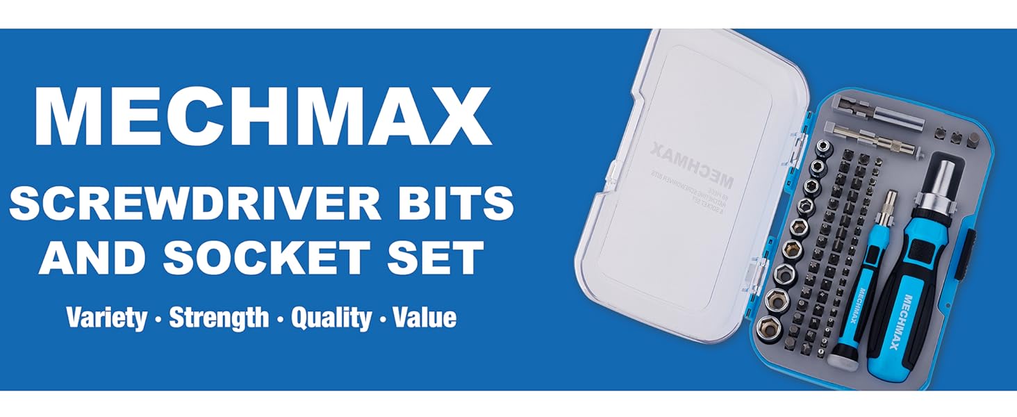 68 Piece MECHMAX Magnetic Ratchet Screwdriver Set, Socket and Interchangeable Bits