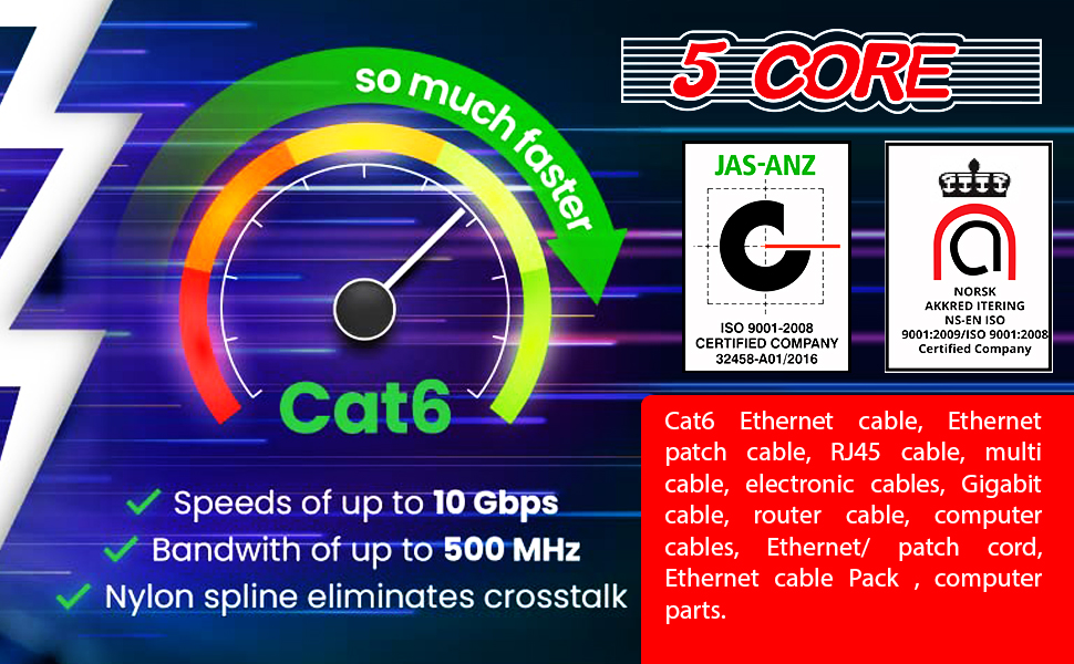 Cat6 Ethernet Cable, 6ft LAN, Network, Internet Cable, RJ45
