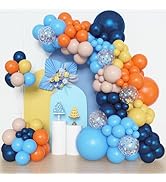 Amandir 153pcs Blue Orange Balloon Garland Arch Kit, Different Sizes 18 12 10 5 inch Navy Blue Ye...