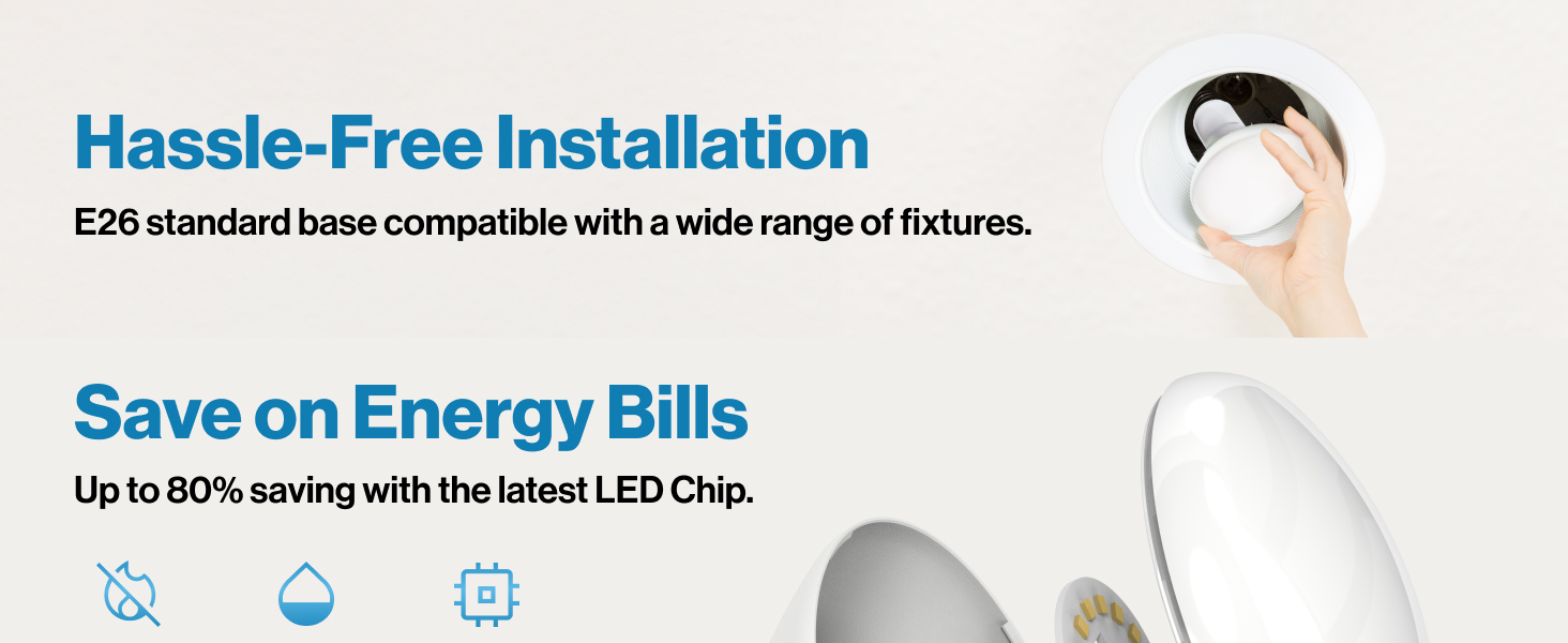 BR30 LED Bulb has Fireproof PC Base, Standard Base, Durable housing, Advanced LED Chips.