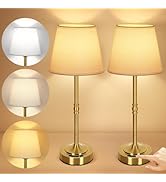 OUTON 2 Pack Cordless Table Lamp Rechargeable, Touch Dimmable LED Lamp with Fabric Shade, 3 Color...