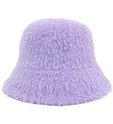 Phaiy Furry Bucket Hat for Girls Women, Winter Bucket Hat Solid Color, Warm Fluffy Faux Fur Fishe...