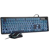 Rii Three Colors Backlit Keyboard and Mouse, Wired Keyboard and Mouse Combo, USB Keyboard and Mou...