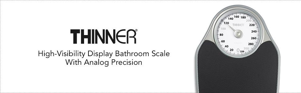 TH100SP Thinner Bathroom Scale, High-Visibility display bathroom scale with analog precision,