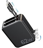 3 in 1 62W Retractable Wall Charger, [New GaN Fast Charging Tech] [Dual Cables] for Lightning and...