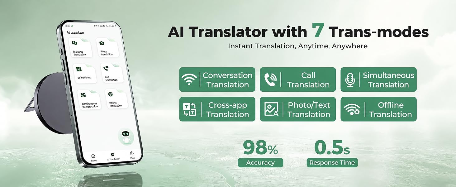 AI Translator Device, Smart Wearable Translator for 165 Languages Real-Time Two-Way Translation,