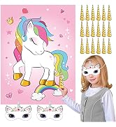 NEBURORA Pin The Horn on The Unicorn Birthday Party Game with 30 Horns for Unicorn Party Supplies...