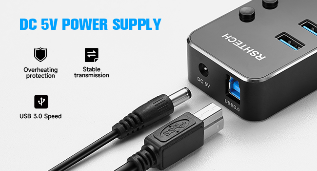 powered usb 3.0 hub with 5V power adapter