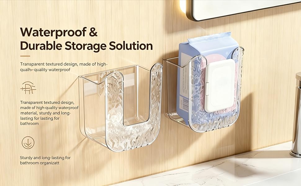 Wall Mounted Tissue Box Holder, Clear Plastic Storage Organizer for Bathroom Kitchen Toilet