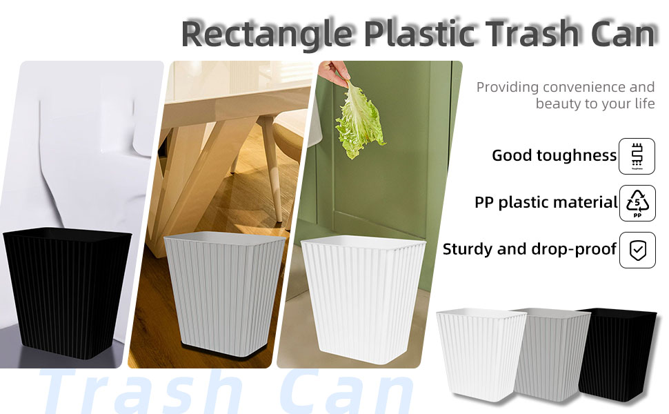 DAJITRE Plastic Small Trash Can, 3.5 Gallon Rectangular Wastebasket for Bathrooms