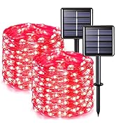 JMEXSUSS 2 Pack Red Solar Halloween Lights, Total 66FT 200 LED Solar Fairy Lights Outdoor, Waterp...