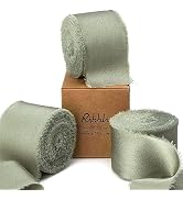 Ribbli Dusty Sage Green Silk Satin Ribbon 1.5 Inch x 30 Yard Handmade Frayed Chiffon Dusty Sage R...