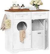 HOOBRO Double Laundry Hamper Cabinet, Hidden Laundry Cabinet with 2 Drawers &amp; 2 Baskets, 20 Gallo...