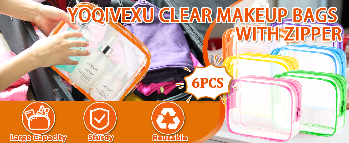 6 Pieces Clear Makeup Bags Bulk