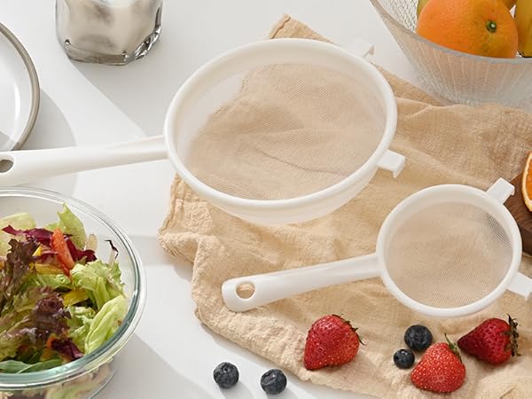 plastic great for rinsing rice, quinoa, beans, small amounts of berries.