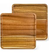 Elsjoy 2 Pack Acacia Wood Square Serving Tray, 10 Inch Square Wood Serving Platter Wooden Serving...