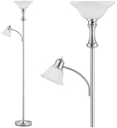 Leasgy Torchiere Floor Lamp with Adjustable Angle Reading Lamp-Silver 71IN | Standing Lamp for Be...