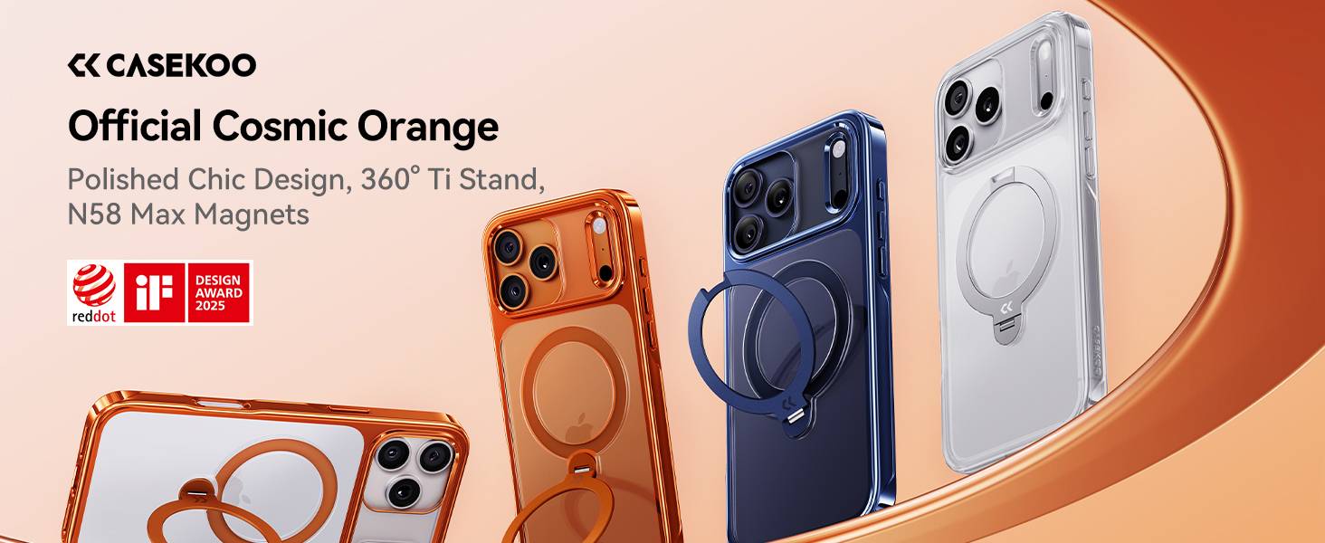 Orange for iPhone 17 Pro Max Case with 360 Spin Magnetic Stand Slim Polished Clear