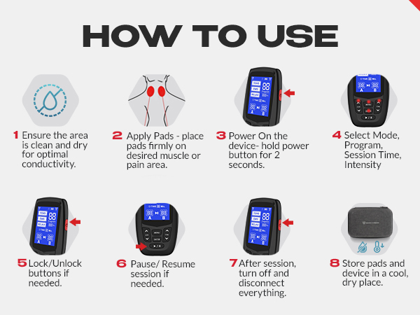 tens unit pulse muscle stimulator pms ems electrode pads electric shock therapy pain relief