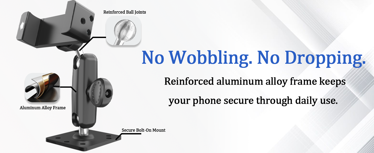 Heavy duty truck phone mount with aluminum alloy arm for stable, long-term use.