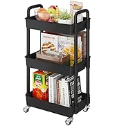 Buzowruil 3-Tier Utility Rolling Plastic Storage Cart Trolley with Lockable Wheels,Multifunctiona...