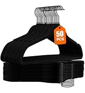 Uinicor 50 Pack Black Velvet Hangers,Coat Hanger Non Slip,Heavy-Duty,Space Saving,Slim Clothes Ha...