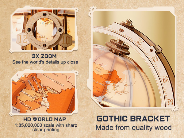 ROKR Illuminated Rotating Wooden Globe Puzzle