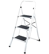 American Dream 3-Step Heavy Duty Metal Folding Ladder with Anti-Slip Wide Steps, Stable A-Frame D...